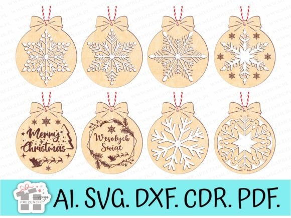 Baubles with a Snowflake Motif Laser SVG: Patterns