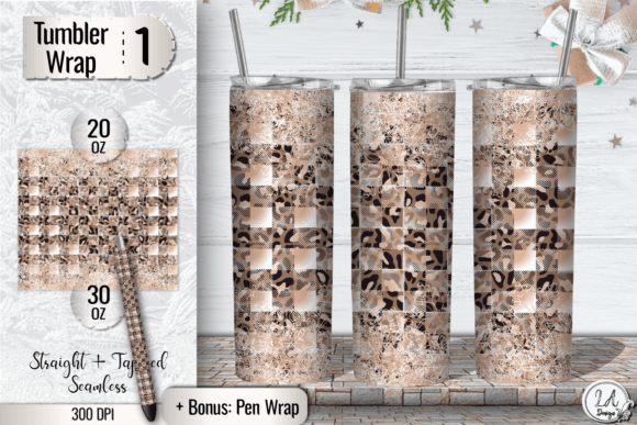 Beige Checkered Leopard Tumbler Wrap PNG Review