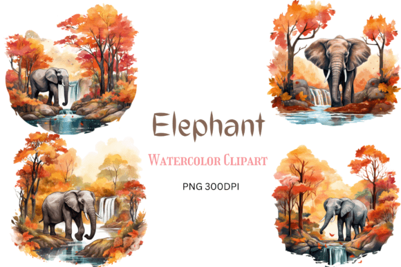 Watercolor Elephants Clipart Sublimation for Crafts