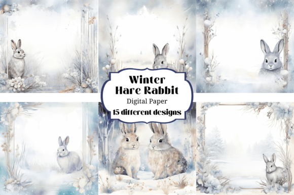 Winter Hare Rabbit Bunny Digital Paper & Backgrounds